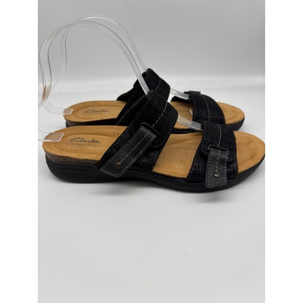 Clarks Slide Sandals Womens 8.5 Black Adjustable Straps Comfort